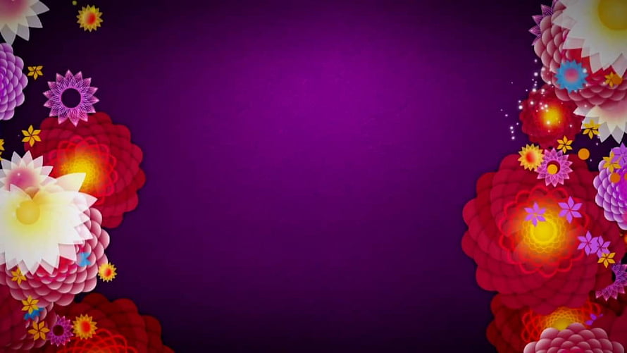 Vibrant Indian Wedding Floral Frame with Purple Gradient and Glowing Blossoms HD wallpaper
