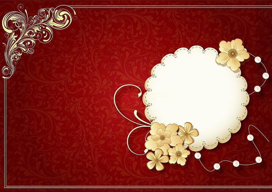 Elegant Red Damask Wedding Invitation Card Design With Gold Floral Accents HD wallpaper