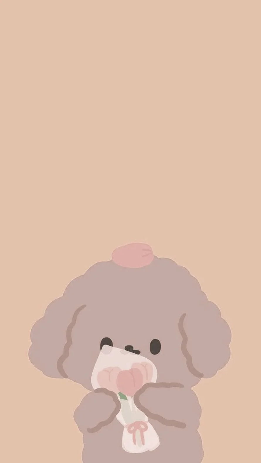 Cute Grey Poodle Holding Pink Flower Bouch in Minimalist Korean Style HD phone wallpaper