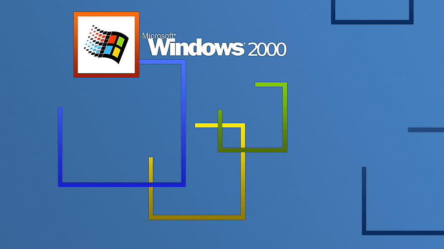Microsoft Windows 2000 Classic Desktop Background with Geometric Line Art and Logo HD wallpaper