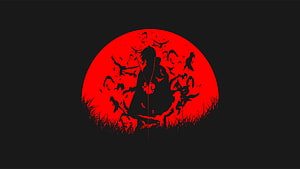 Akatsuki Member Silhouette Against Red Moon in Naruto Anime Style HD wallpaper
