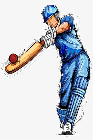 Dynamic Cricket Batsman Illustration in Blue Uniform Swinging Bat at Red Ball, Welcome To Jai Sri Ram Cricket Club, cricket cartoon HD phone wallpaper