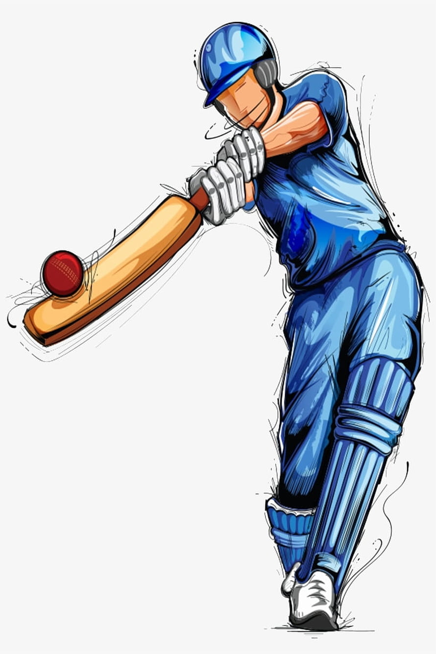 Dynamic Cricket Batsman Illustration in Blue Uniform Swinging Bat at Red Ball, Welcome To Jai Sri Ram Cricket Club, cricket cartoon HD phone wallpaper