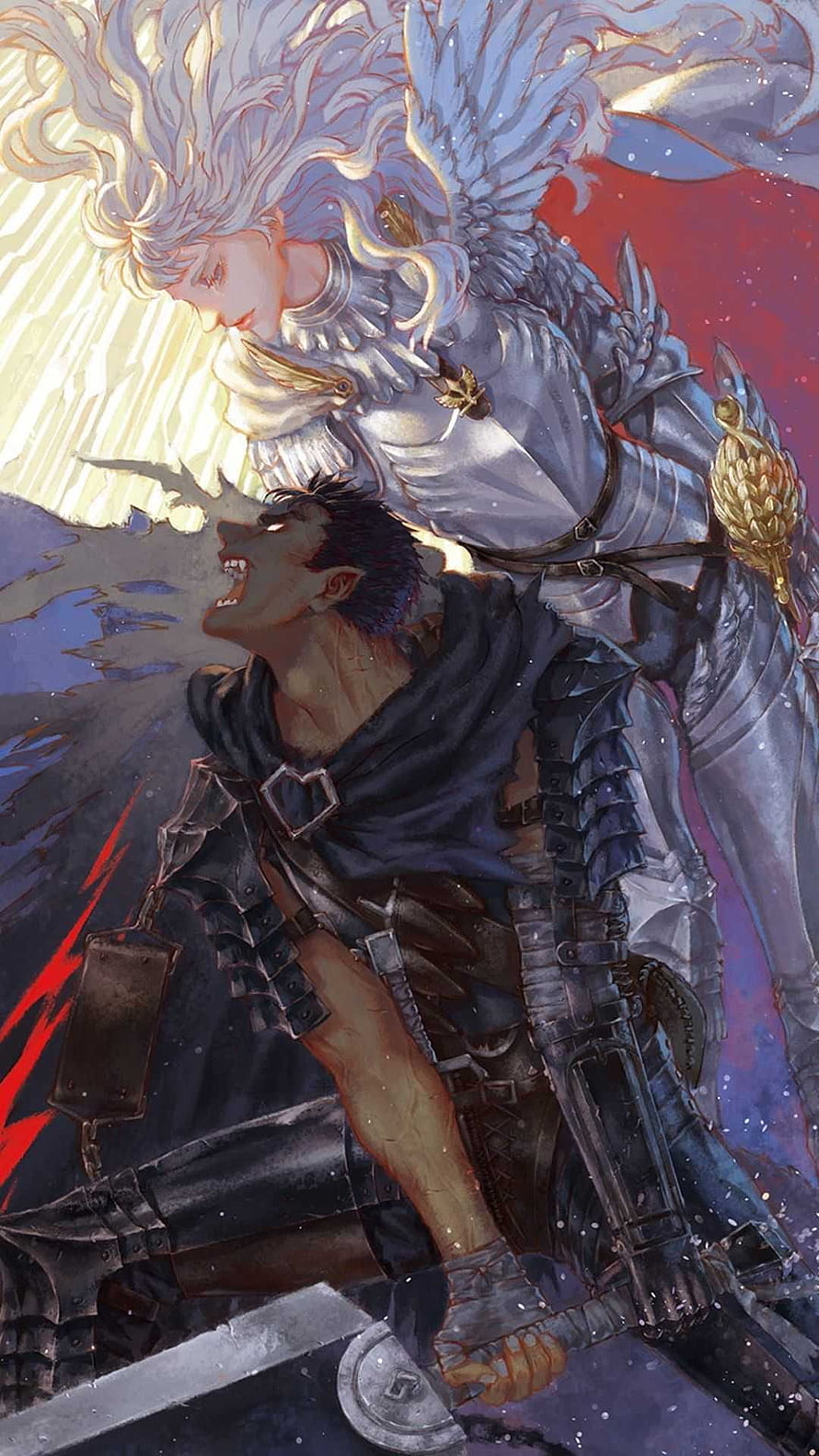 Berserk Anime Illustration Featuring Guts and Casca in Dramatic Fantasy Art HD phone wallpaper