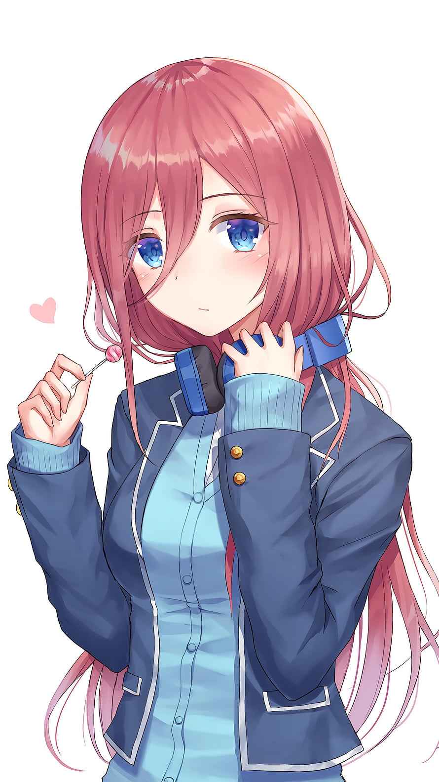 Miku Nakano from The Quintessential Quintuplets in School Uniform with Headphones HD phone wallpaper