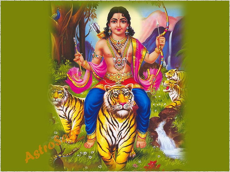 Lord Shiva Riding Tigers in Forest with Bow and Arrow HD wallpaper