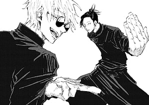 Gojo Satoru and Geto Suguru Confrontation in Black and White Jujutsu Kaisen Manga Panel HD wallpaper
