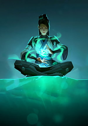 Valorant Sage Harmony Player Card Artwork with Glowing Green Energy HD phone wallpaper