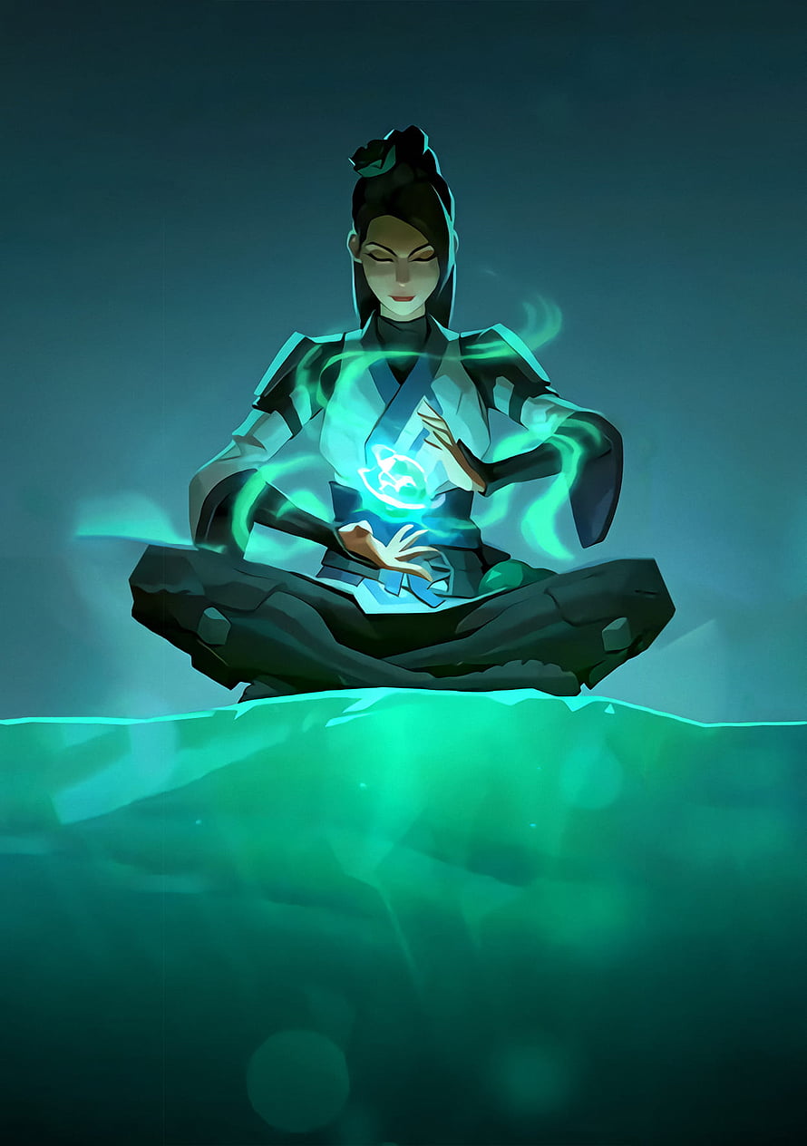 Valorant Sage Harmony Player Card Artwork with Glowing Green Energy HD phone wallpaper