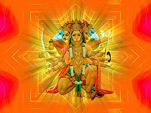 Panchmukhi Hanuman Divine Five-Headed Hindu Deity Artwork, Panchmukhi Hanuman Ji, shiva ganesha hanuman HD wallpaper