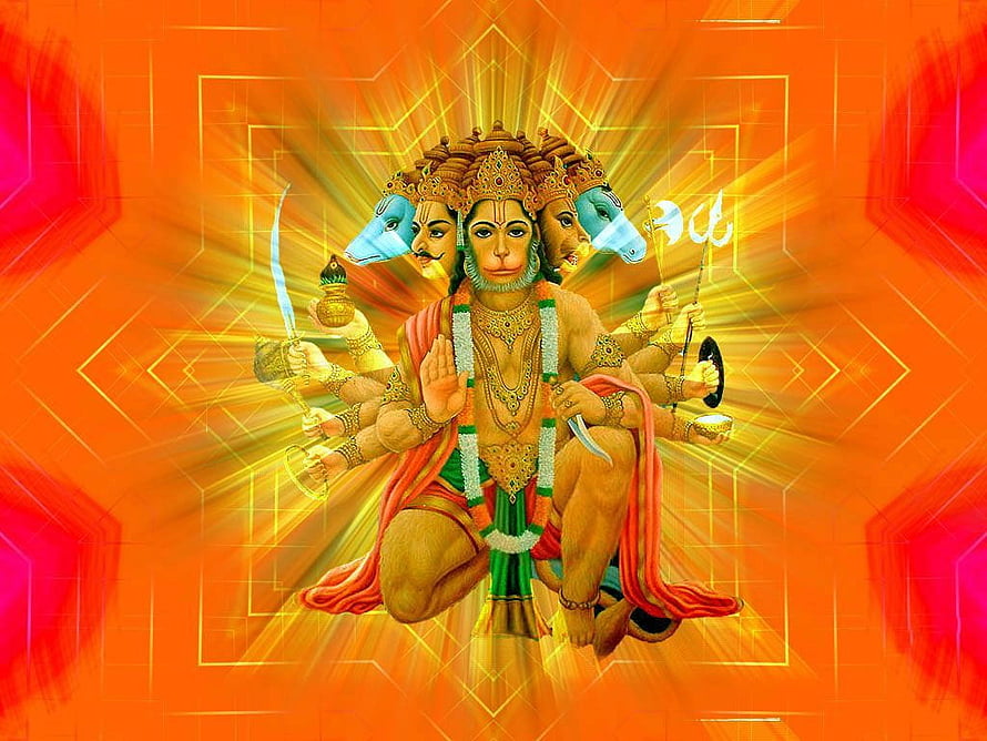 Panchmukhi Hanuman Divine Five-Headed Hindu Deity Artwork, Panchmukhi Hanuman Ji, shiva ganesha hanuman HD wallpaper