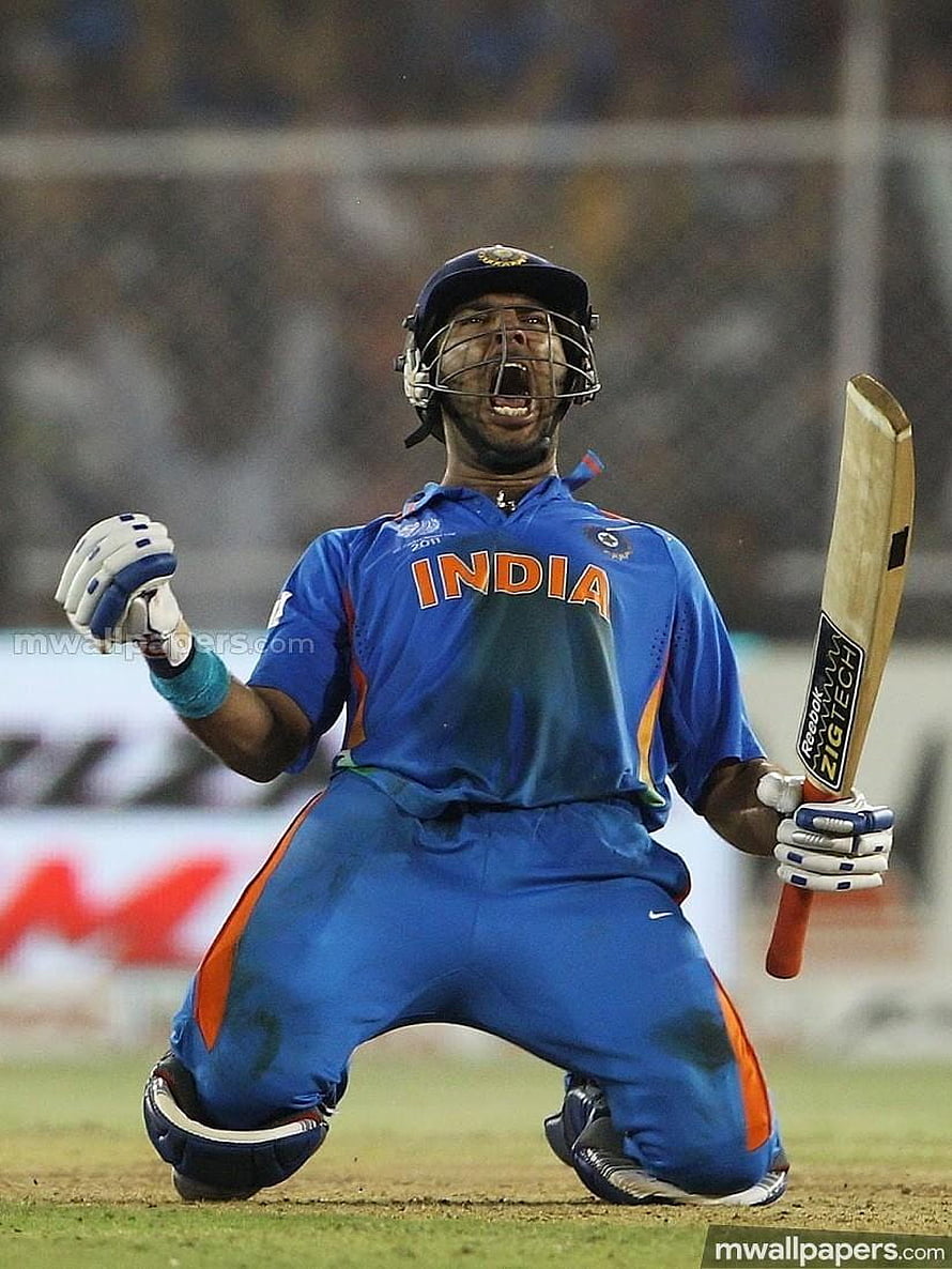 Yuvraj Singh Celebrating a Cricket Milestone in India Blue Kit HD phone wallpaper