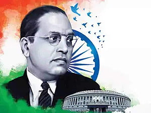 Dr BR Ambedkar Portrait With Indian Flag Ashoka Chakra And Parliament Building HD wallpaper