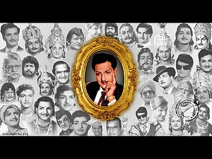 Nandamuri Balakrishna Portrait in Golden Frame with Classic Film Character Collage HD wallpaper
