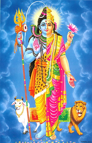Ardhnarishwar Depicting Lord Shiva And Goddess Parvati With Lion And Nandi HD phone wallpaper
