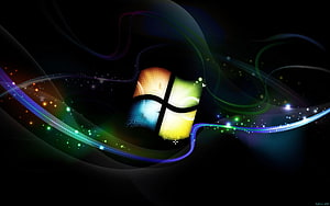 Windows Vista Logo with Vibrant Light Trails on Dark Background HD wallpaper