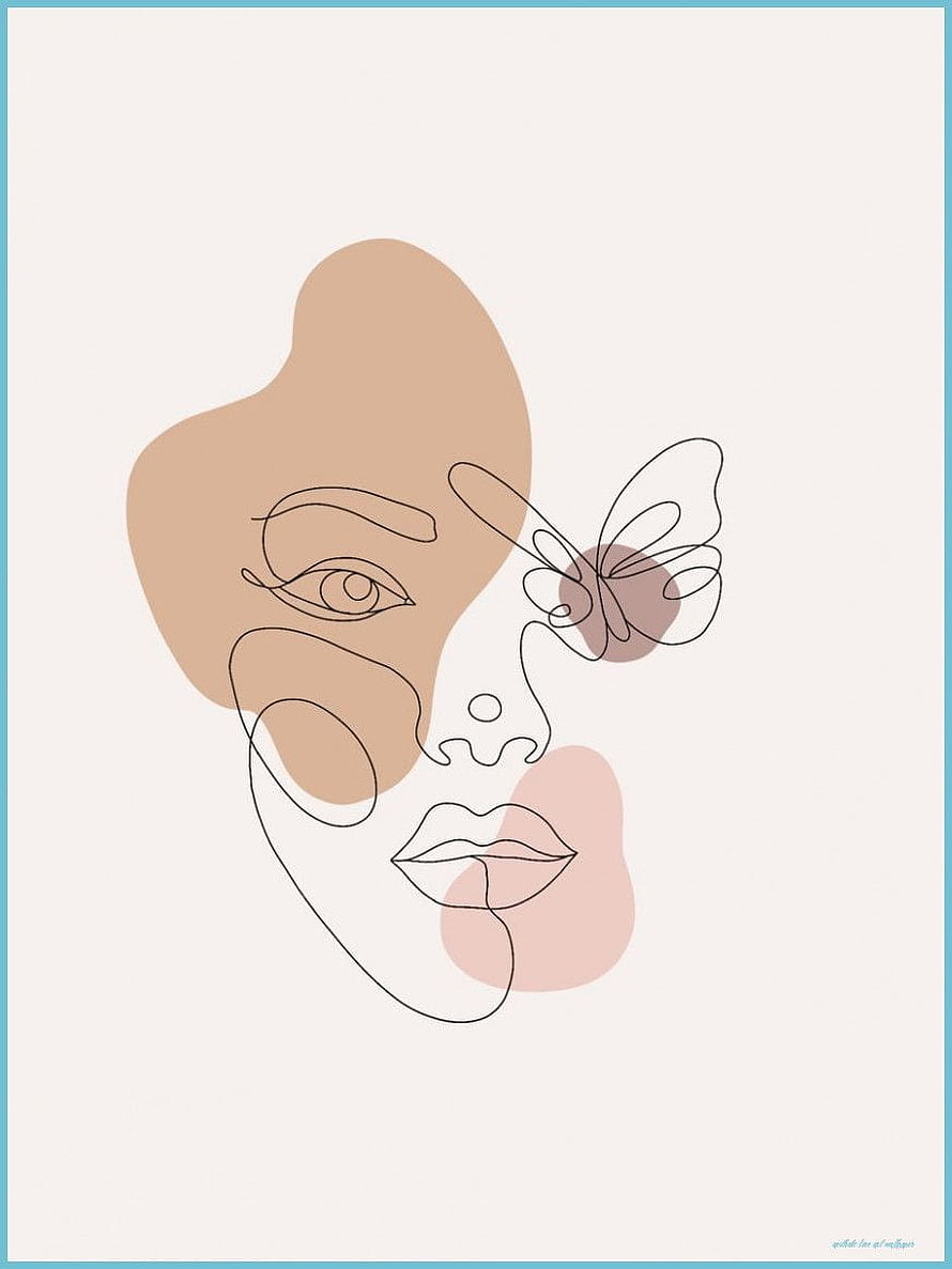 Minimalist One Line Art Portrait with Abstract Color Blocks and Butterfly Accent HD phone wallpaper