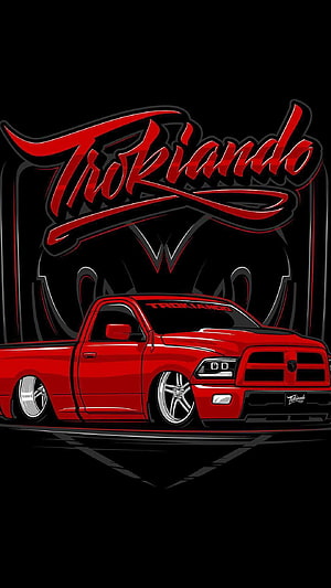 Trokiando Red Dodge Ram Stance Truck Vector Illustration HD phone wallpaper