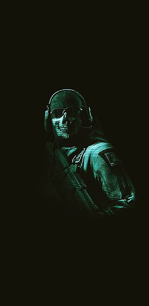 Ghost Recon Skull Soldier Digital Glitch Art Dark Green Military Tactical Portrait HD phone wallpaper