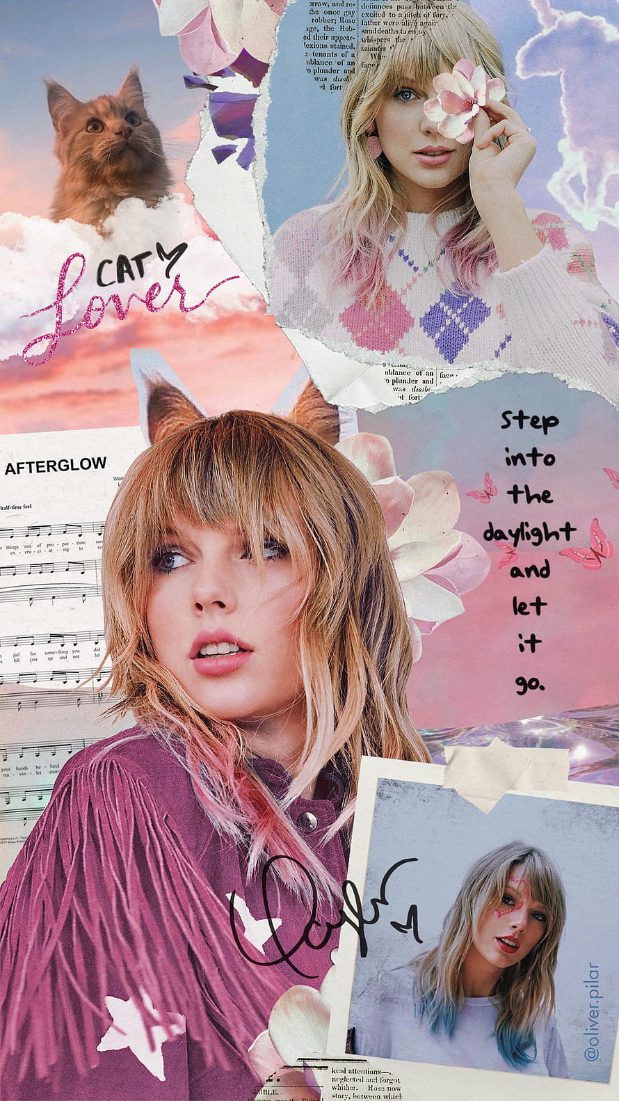 Taylor Swift collage art featuring pastel colors, cats, and dreamy aesthetic HD phone wallpaper