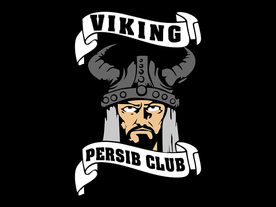 Viking Persib Club Viking Warrior Logo with Horned Helmet and Banners on Black Background HD wallpaper
