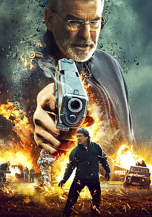 Gerard Butler Action Movie Poster with Pistol and Explosions HD phone wallpaper