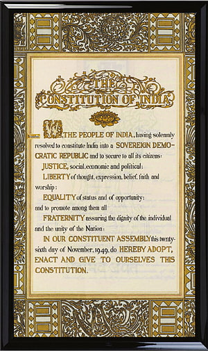 Framed Preamble of the Constitution of India with ornate gold and black decorative borders HD phone wallpaper