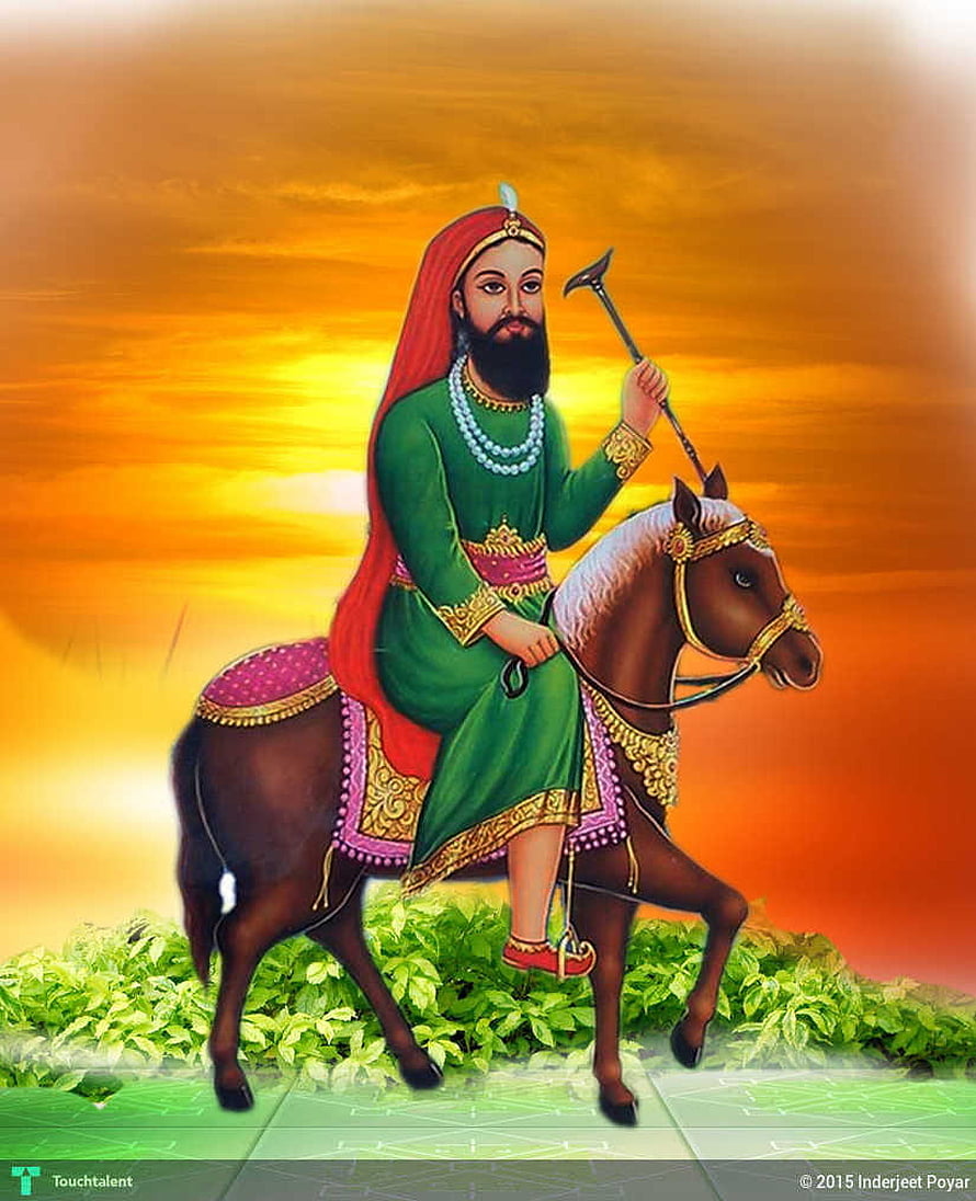Guru Gobind Singh Ji on Horseback with Sword at Sunset HD phone wallpaper