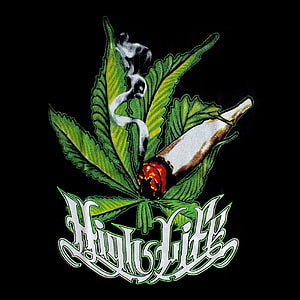 High Life Cannabis Logo With Burning Joint And Green Leaf Illustration HD phone wallpaper
