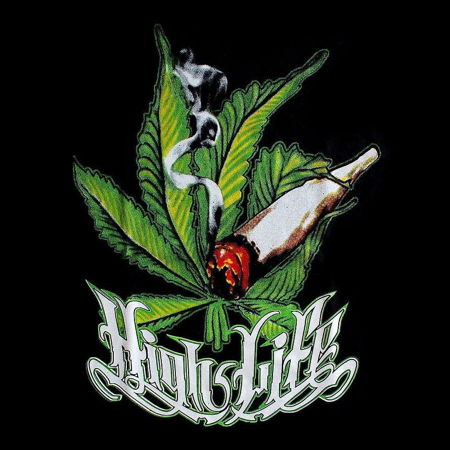 High Life Cannabis Logo With Burning Joint And Green Leaf Illustration HD phone wallpaper