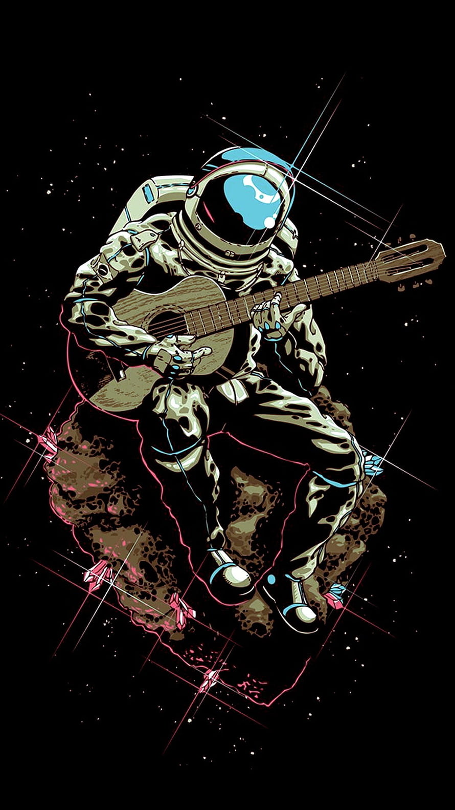 Psychedelic Astronaut Playing Acoustic Guitar on a Floating Asteroid in Deep Space HD phone wallpaper