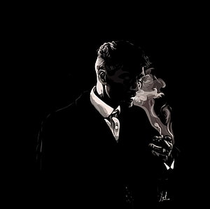 Noir Style Man Smoking Cigarette in Suit with Dramatic Smoke, Digital art of Thomas Shelby, thomas shelby art HD wallpaper