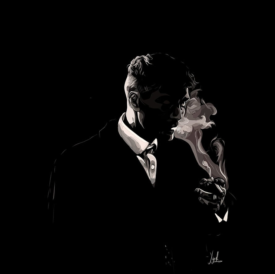 Noir Style Man Smoking Cigarette in Suit with Dramatic Smoke, Digital art of Thomas Shelby, thomas shelby art HD wallpaper