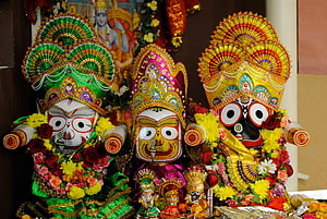 Colorful Jatra Masks With Intricate Headdresses And Floral Garlands HD wallpaper