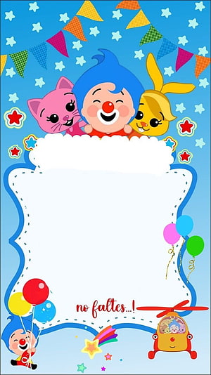 Plim Plim and Friends Birthday Party Invitation Template with Balloons and Bunting HD phone wallpaper