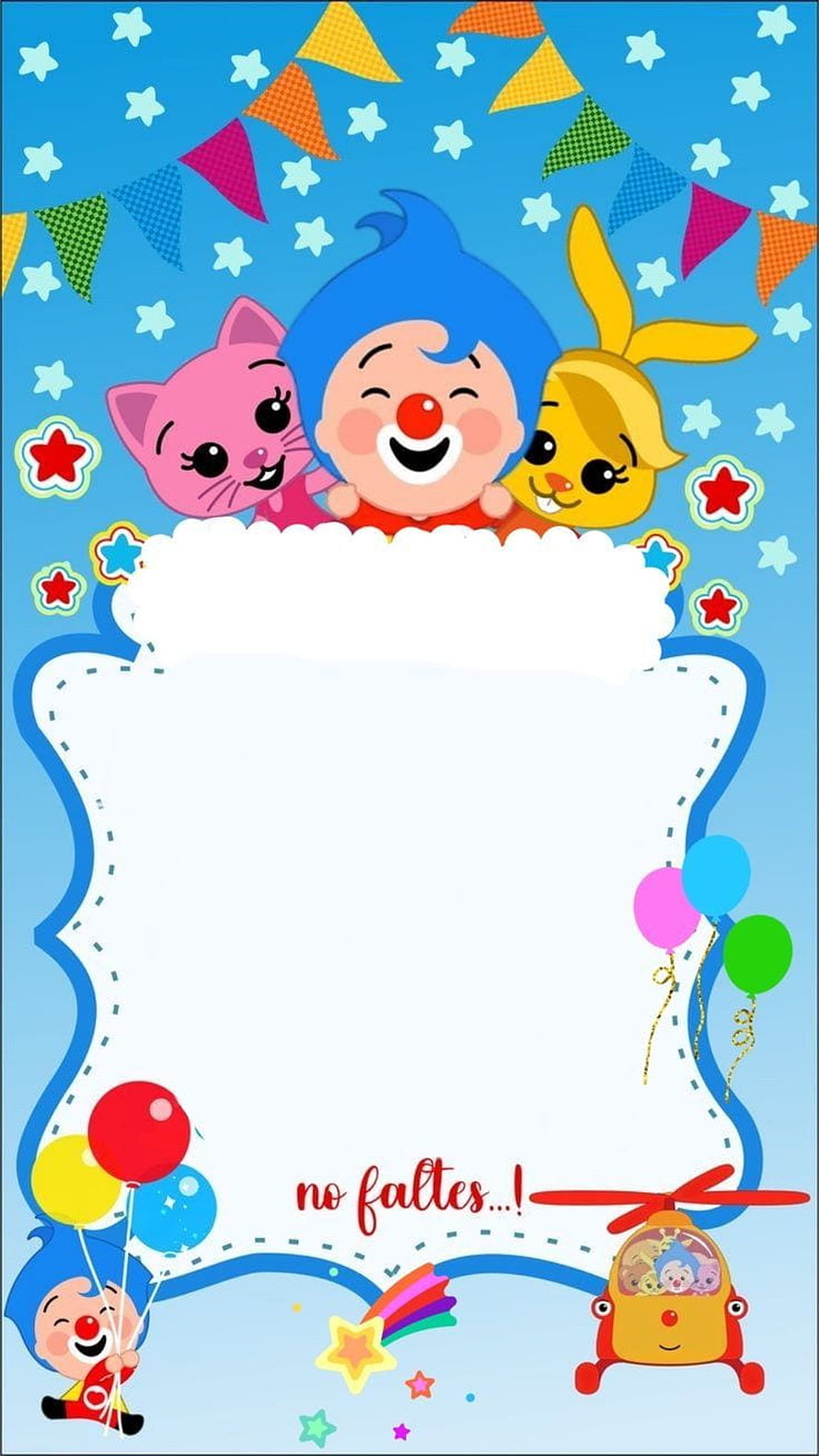 Plim Plim and Friends Birthday Party Invitation Template with Balloons and Bunting HD phone wallpaper
