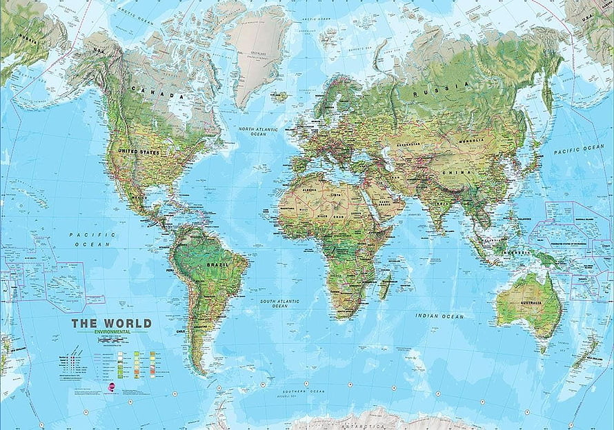 Detailed Physical World Map with Topographical Relief and Environmental Data HD wallpaper
