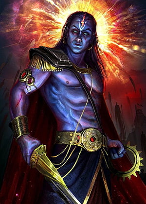 Kalki Avatar Fantasy Warrior with Golden Sword and Fiery Halo HD phone wallpaper