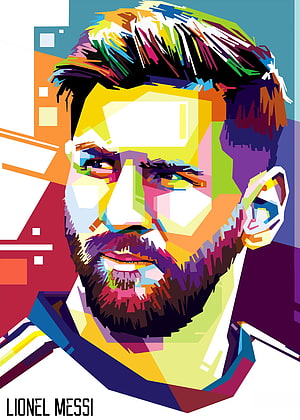 Lionel Messi Vibrant Geometric Pop Art Portrait with Multicolored Abstract Brushstrokes HD phone wallpaper