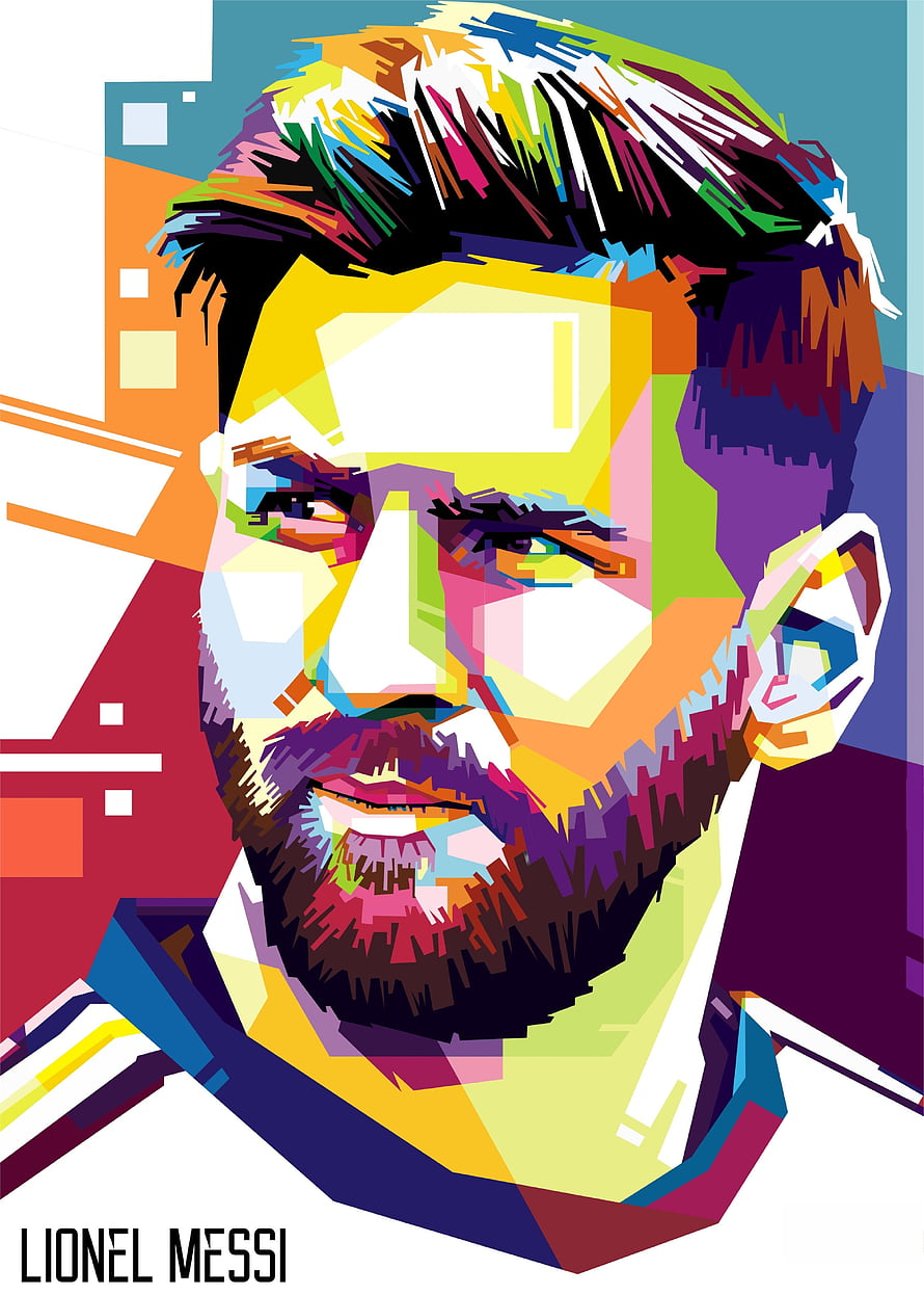 Lionel Messi Vibrant Geometric Pop Art Portrait with Multicolored Abstract Brushstrokes HD phone wallpaper