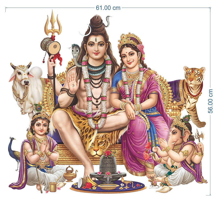 Shiv Darbar Hindu Deity Illustration with Parvati, Ganesha, and Kartikeya HD wallpaper