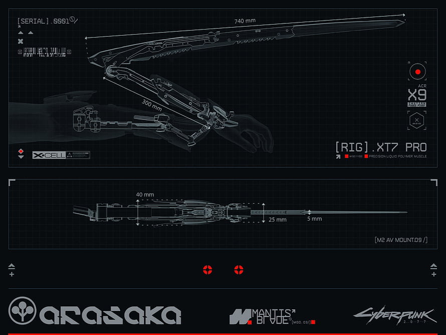 Cyberpunk 2077 Arasaka Mantis Blades Technical Blueprint Schematic HD wallpaper