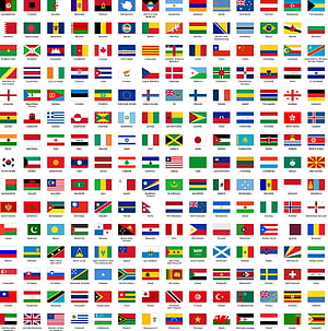 Complete collection of world country flags arranged in a grid with names HD phone wallpaper