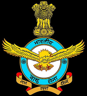 Indian Air Force Emblem Logo With Golden Eagle And Ashoka Lion Capital On Black Background HD phone wallpaper
