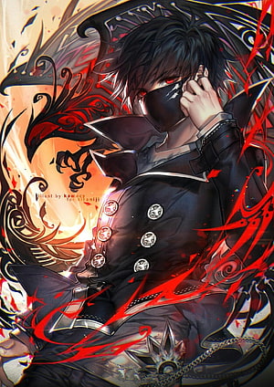 Anime Male Character With Red Eyes And Black Mask In Dark Coat HD phone wallpaper