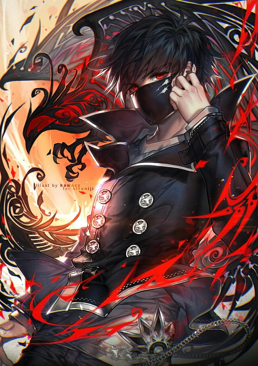 Anime Male Character With Red Eyes And Black Mask In Dark Coat HD phone wallpaper