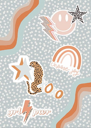 Cute Leopard Sticker Aesthetic with Stars, Rainbow, and Girl Power Text on Pastel Background HD phone wallpaper