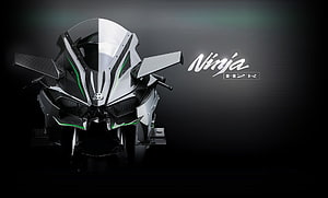 Kawasaki Ninja H2R Superbike Front View with Carbon Fiber and Green Accents HD wallpaper