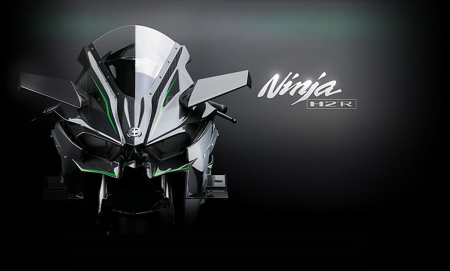 Kawasaki Ninja H2R Superbike Front View with Carbon Fiber and Green Accents HD wallpaper