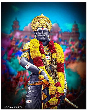 Mutharaiyar Deity Portrait with Golden Crown and Floral Garland HD phone wallpaper